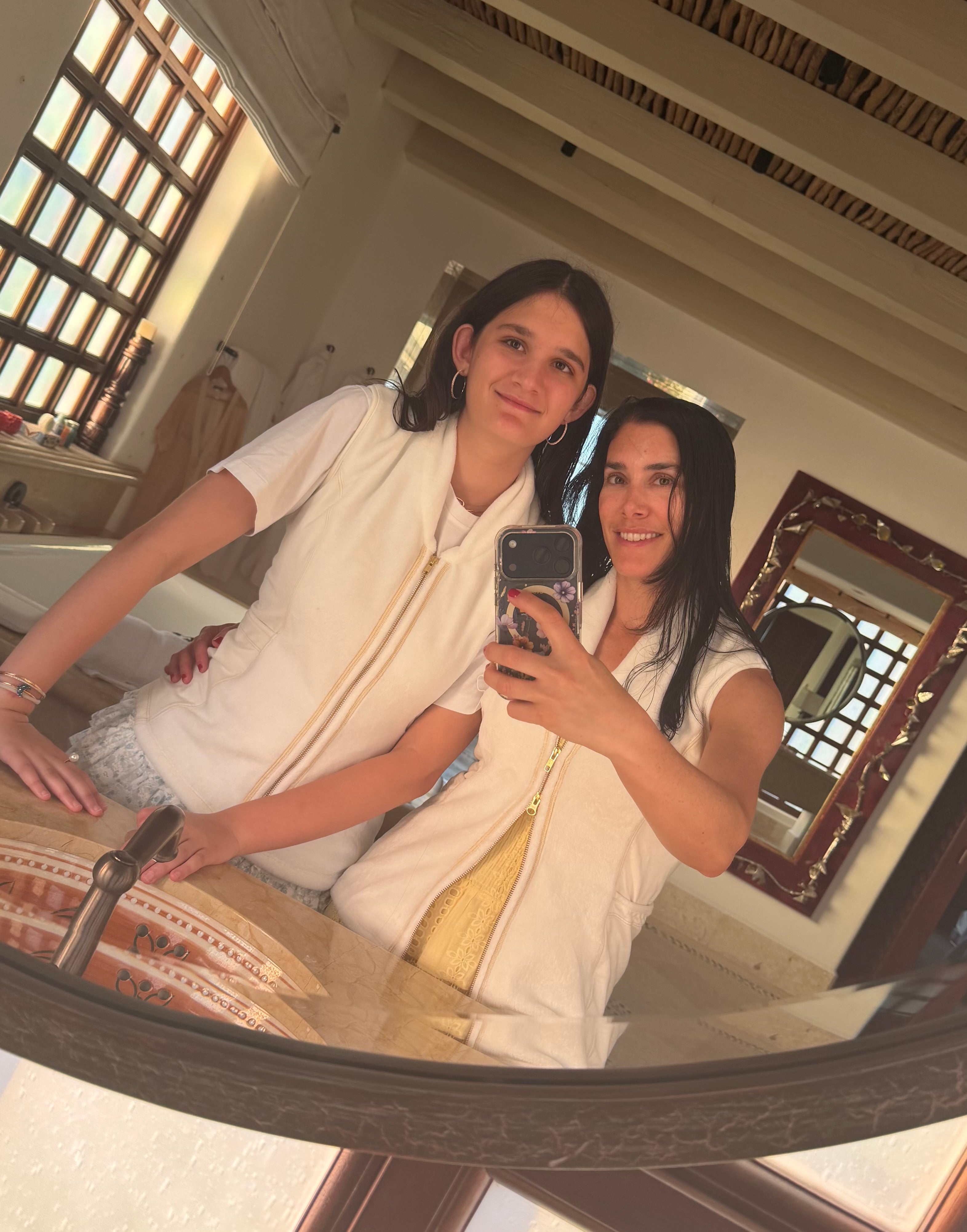Mom and daughter wearing the PSV as they get ready for going out