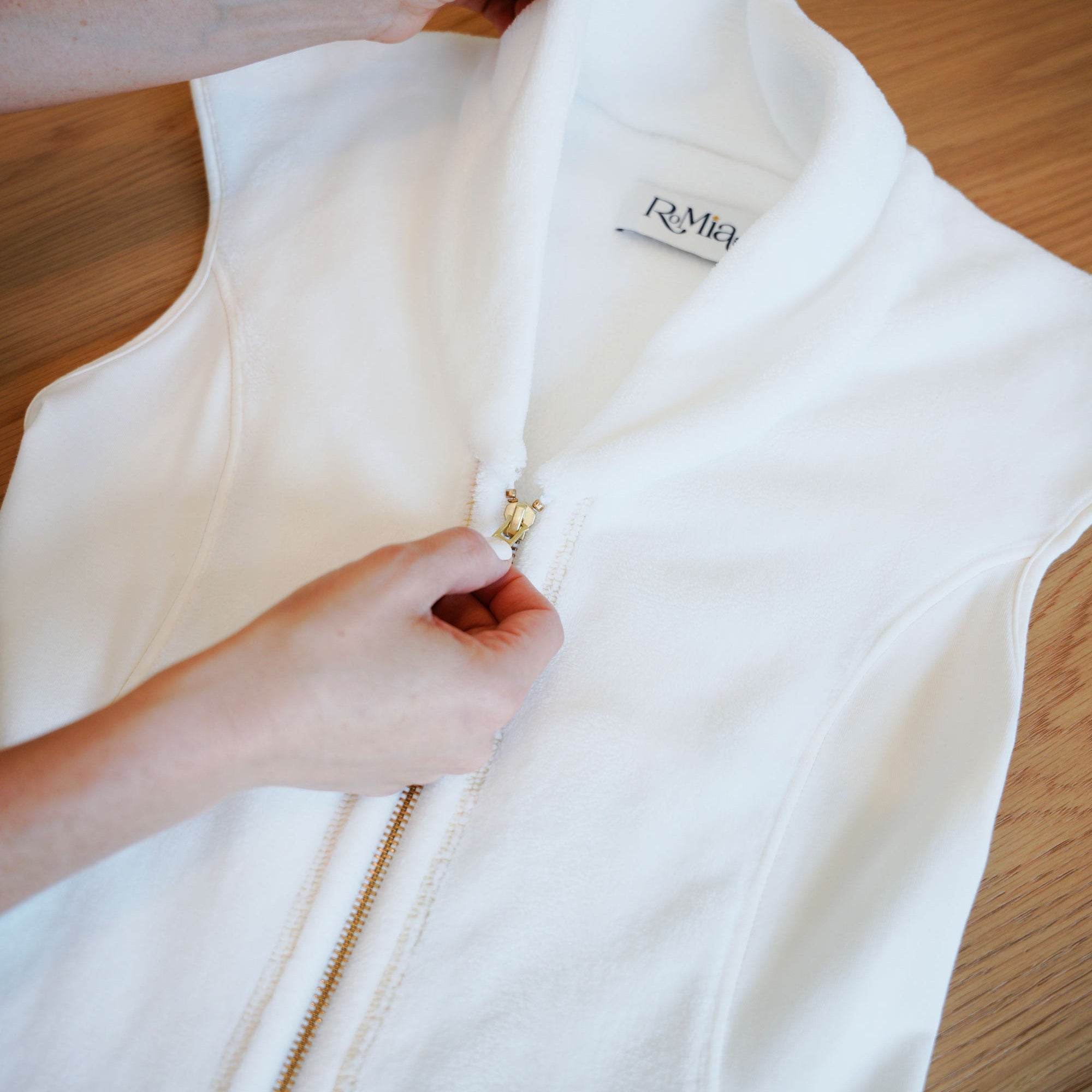 The Dress zipper detail - secure front closure RoMia24 luxury robe alternative