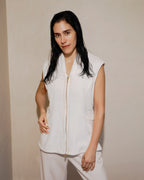 Woman wearing a post shower vest PSV 